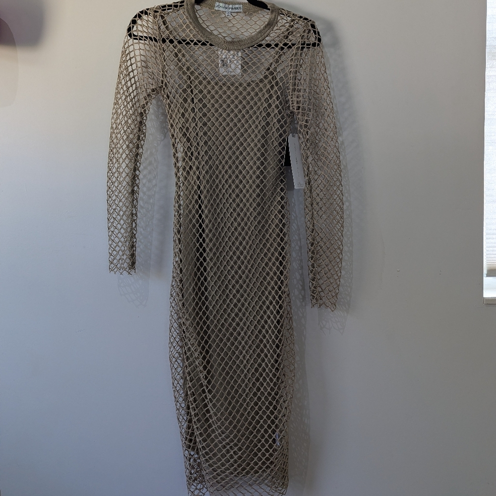 Forever 21 Tan Mesh Long Sleeve Dress